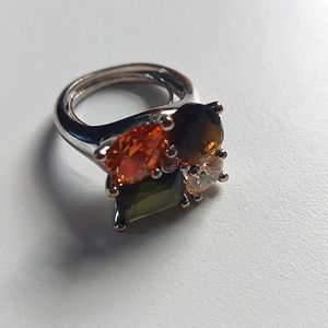 Silver Tone Multi Faux Stone Cocktail Ring